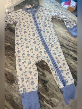 In my Jammers Blue Floral Baby Footed Zipper Jammie’s